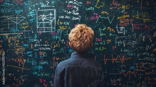 Wallpaper Mural arithmetic depicted by a student solving math problems on a chalkboard, surrounded by colorful diagrams and equations Torontodigital.ca