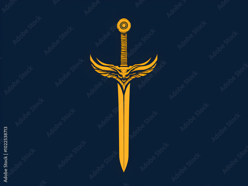 Golden Dragon Sword Fantasy Art Illustration for Game Design and Heraldic Emblem Golden Dragon Sword Fantasy Art Illustration for Game Design and Heraldic Emblem