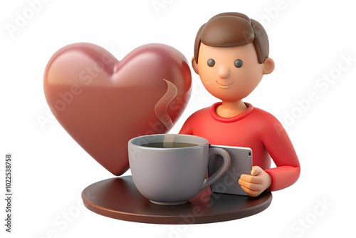 Person Working on Laptop While Enjoying Coffee with Bokeh Heart Steam - Cozy Home Office Vibe