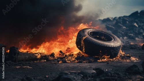 rubber tire on fire photo