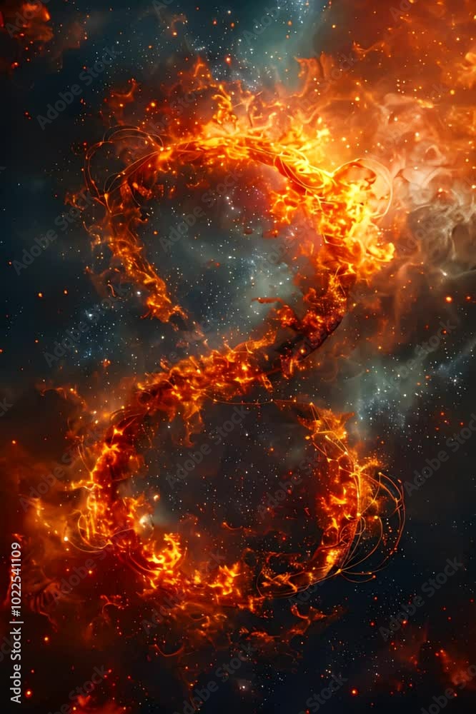 A mesmerizing fiery number eight amidst a cosmic backdrop with stars and planets swirling in the galaxy at night A mesmerizing fiery number eight amidst a cosmic backdrop with stars and planets swirling in the galaxy at night
