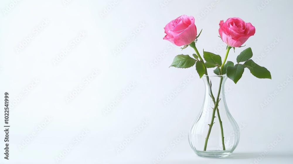 Obraz premium Elegant pink roses in clear glass vase on white background