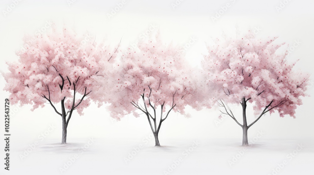 Naklejka premium pink trees isolated on white background