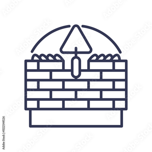 Brick wall with trowel symbolizes construction strength and durability.
