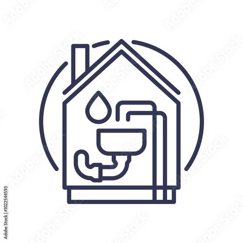 Outline of a house with plumbing elements, symbolizing residential plumbing systems.