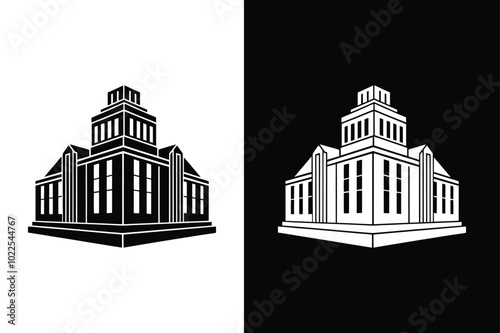 Real Estate and Architecture Icons. Banks, Hotels, Courthouses, and City Buildings