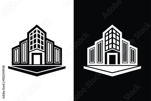 Urban Architecture Icons. Hospital, Museum, Town House, and Skyscrapers