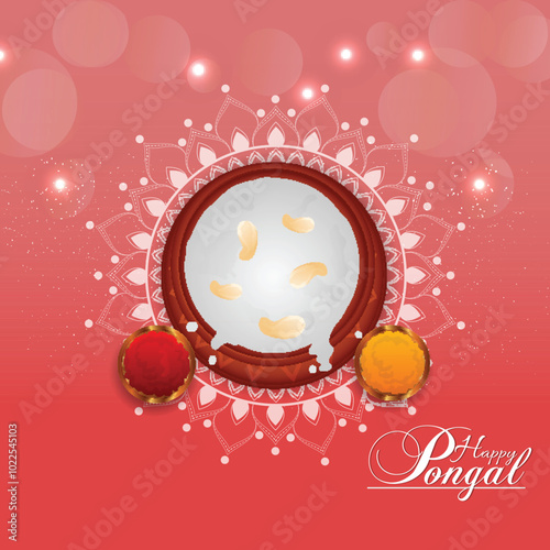 Happy pongal celebration greeting card with creative background