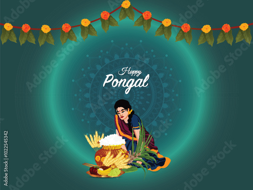 Realistic south indian festival happy pongal background