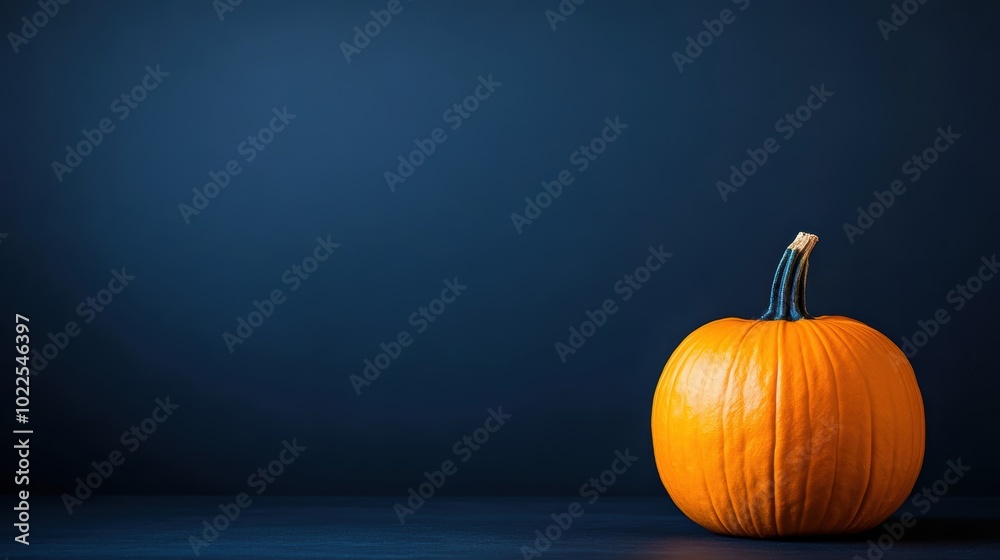 Orange pumpkin on dark blue background for Halloween Orange pumpkin on dark blue background for Halloween