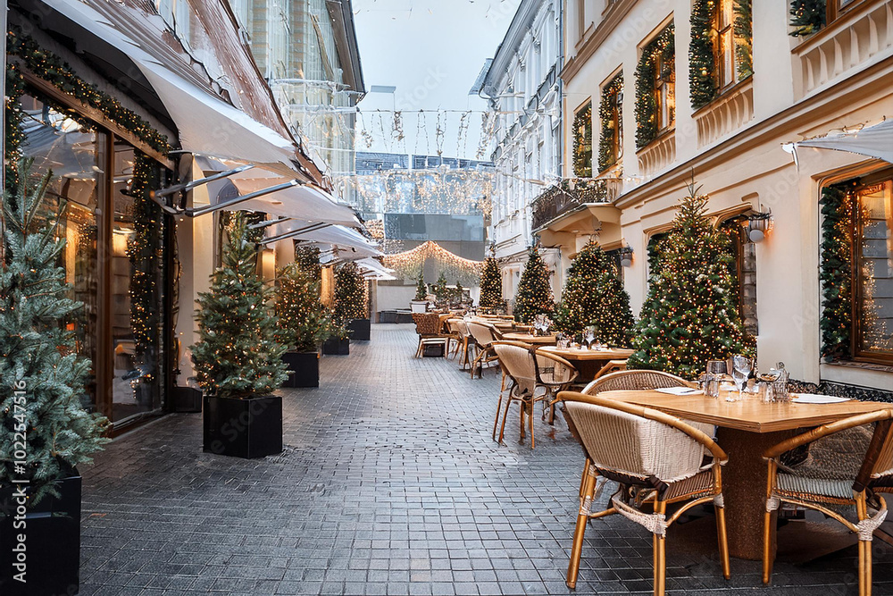 Naklejka premium クリスマスイルミネーションのレストラン
