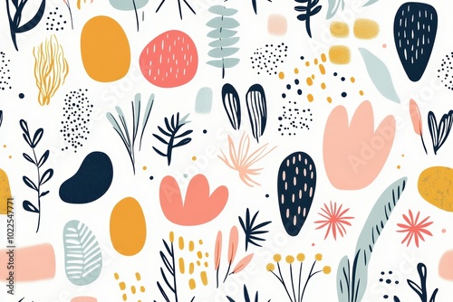Colorful abstract botanical pattern with modern design elements