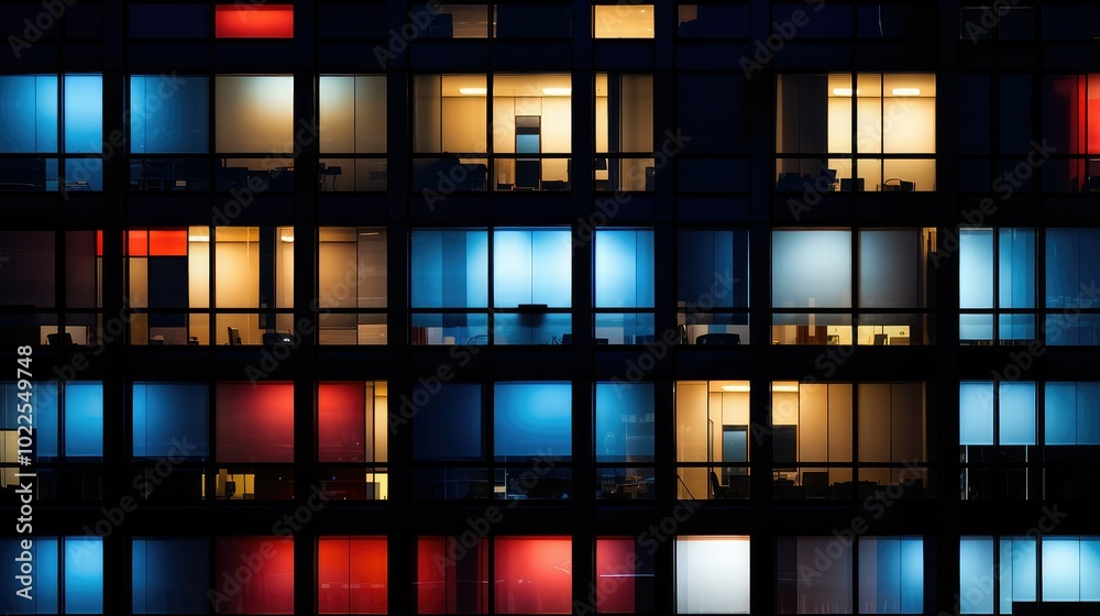 illuminated abstract office windows