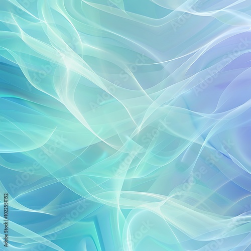 An abstract light pattern featuring gentle waves of light in pastel blue and green, blending softly to create a calming, flowing effect. 8k UHD, suitable for high-quality printing or digital 