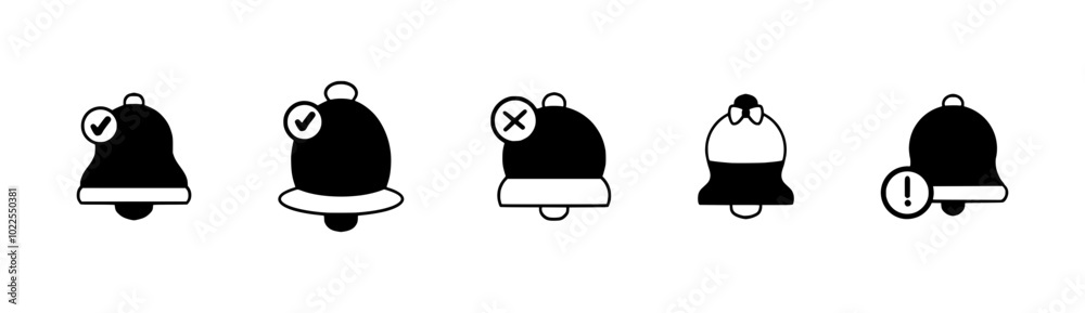Obraz premium Sleek Notification Bell Icons for Mobile and Web Applications – Featuring Missed Alerts, Vibrate Mode, and Event Reminders