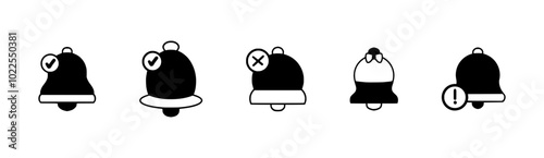 Sleek Notification Bell Icons for Mobile and Web Applications – Featuring Missed Alerts, Vibrate Mode, and Event Reminders