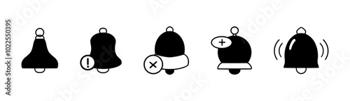 Sleek Notification Bell Icons for Mobile and Web Applications – Featuring Missed Alerts, Vibrate Mode, and Event Reminders