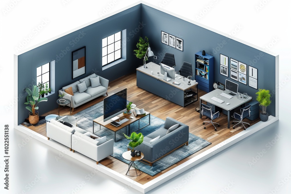 Modern isometric office furniture and equipment. Modern isometric office furniture and equipment.