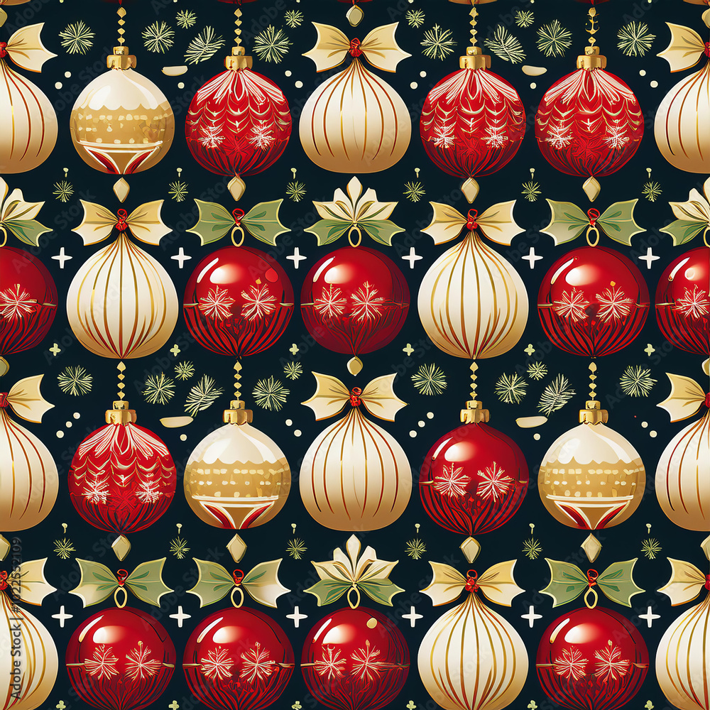 Festive ornaments create whimsical Christmas pattern full of joy Festive ornaments create whimsical Christmas pattern full of joy