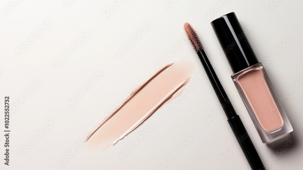 Obraz premium Beige nude tone lipstick make up isolated on a studio background,natural Liquid lipsticks,makeup cosmetic lips, product mockup for beauty fashion business,sale,swatch color,template.