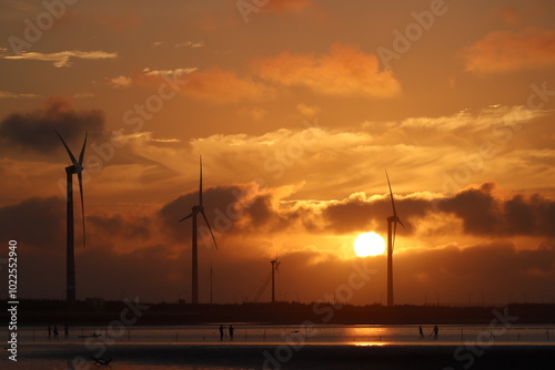 Sunset at the seaside in Taichung, Taiwan photo