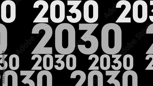 2030 bold and futuristic annual calendar design on sleek black background for innovation and inspiration