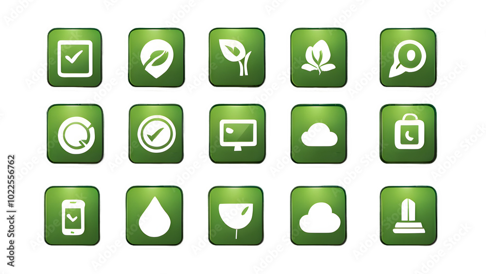 Icons.Set of modern green icons with eco-friendly themes and symbols
Icons.Set of modern green icons with eco-friendly themes and symbols