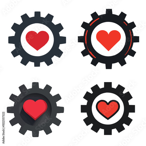 vector gear shaped icon with the heart symbol in its center