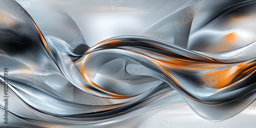 Metallic abstract background waves with little touch of orange color hue