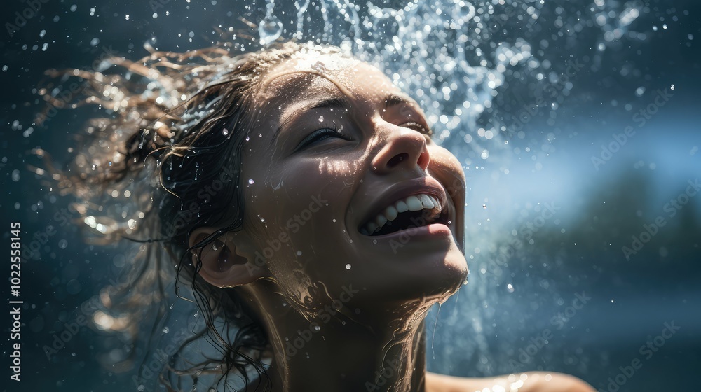 Fototapeta premium invigorating woman splashing water on face
