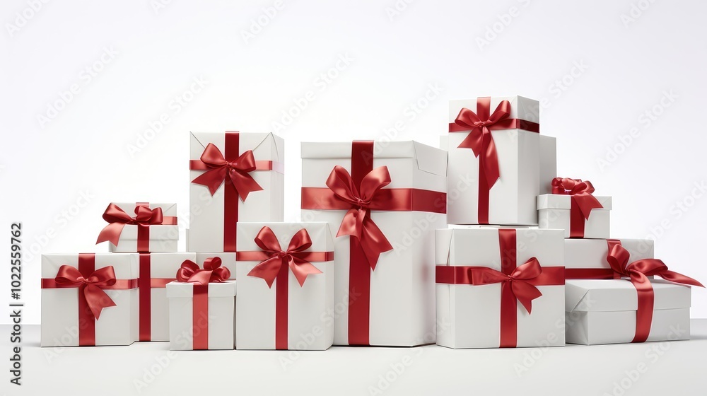 celebration white present red bow isolated celebration white present red bow isolated