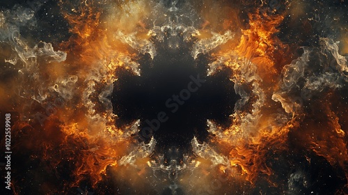 Black screen abstract background with blaze of flame on it's borders, dark wallpaper