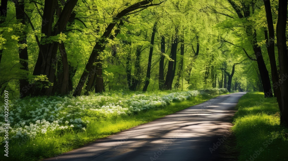 Obraz premium sunlight spring road