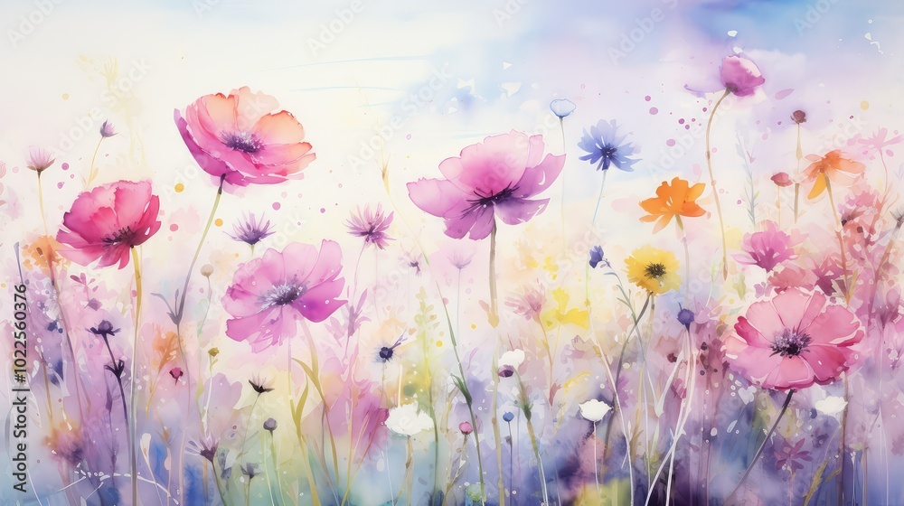 Obraz premium pinks spring water color painting