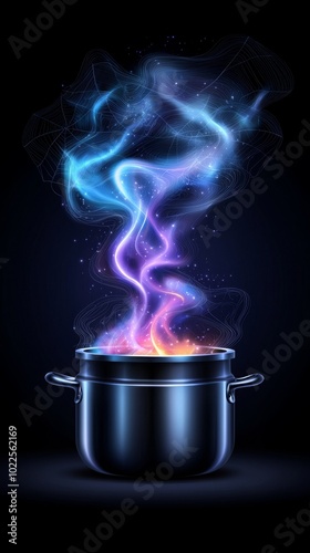 Mystical Cauldron with Colorful Smoke A Fusion of Magic and Imagination