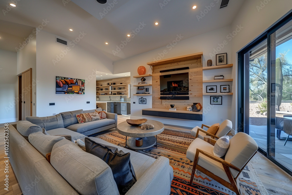 interior design concept. Living room with a custom-built media wall ...