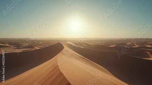 Majestic Desert Dunes Under Setting Sun - Aerial View of Sand Dunes Landscape with Dramatic Shadows in the Desert Wilderness