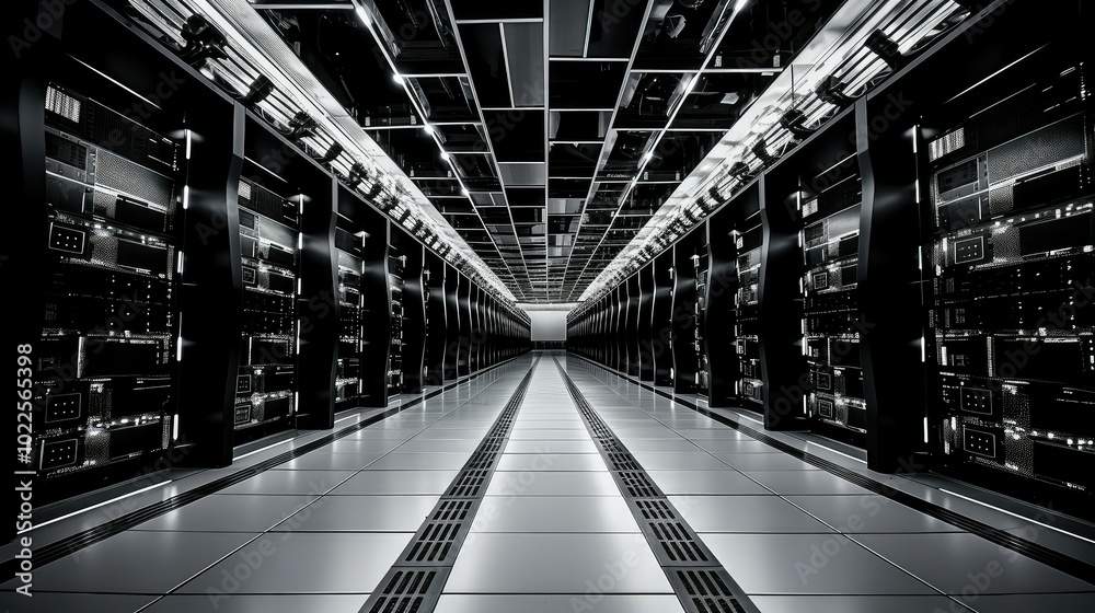 Obraz premium panoramic black and white data center