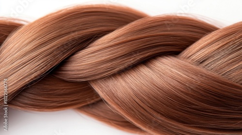 Beautifully braided brown hair strands lay gracefully on a white surface, highlighting rich color and smooth texture