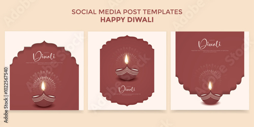 Happy Diwali minimal social media post set Celebration Background. Festival of Lights Greeting Card Post Template Vector Illustration.eps