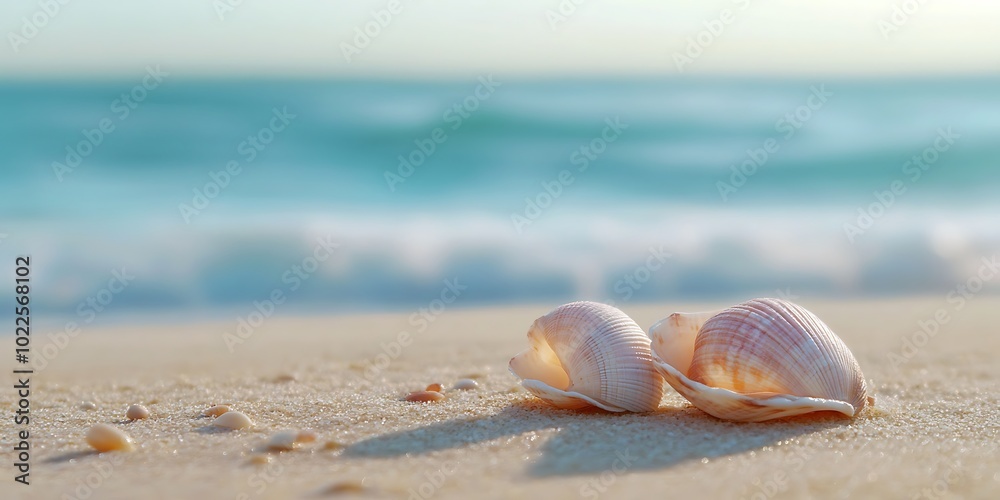Seashells by the sea with background of vast blue ocean, beach, shore, coastline, little shells Seashells by the sea with background of vast blue ocean, beach, shore, coastline, little shells