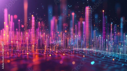 Smart City Connectivity with Abstract Dots and Gradient Lines, a futuristic representation of urban networks and technology integration through generative design elements.