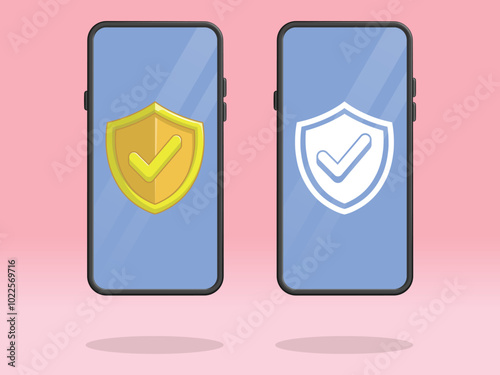 Smartphone Golden Shield Check Mark on Screen
