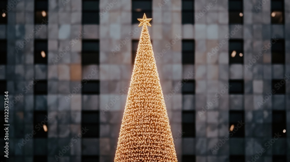 Festive Christmas Tree Brightly Lit at Night