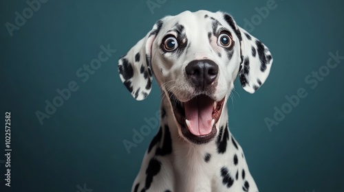 Dalmatian with Surprised Expression, a playful portrayal of a spotted dog showcasing its unique personality and charm in a vibrant studio setting.