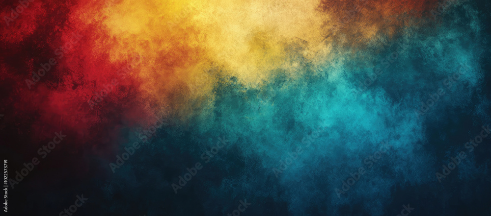 Abstract textured gradient background blending vibrant red, yellow and blue tones with soft grunge effect Abstract textured gradient background blending vibrant red, yellow and blue tones with soft grunge effect