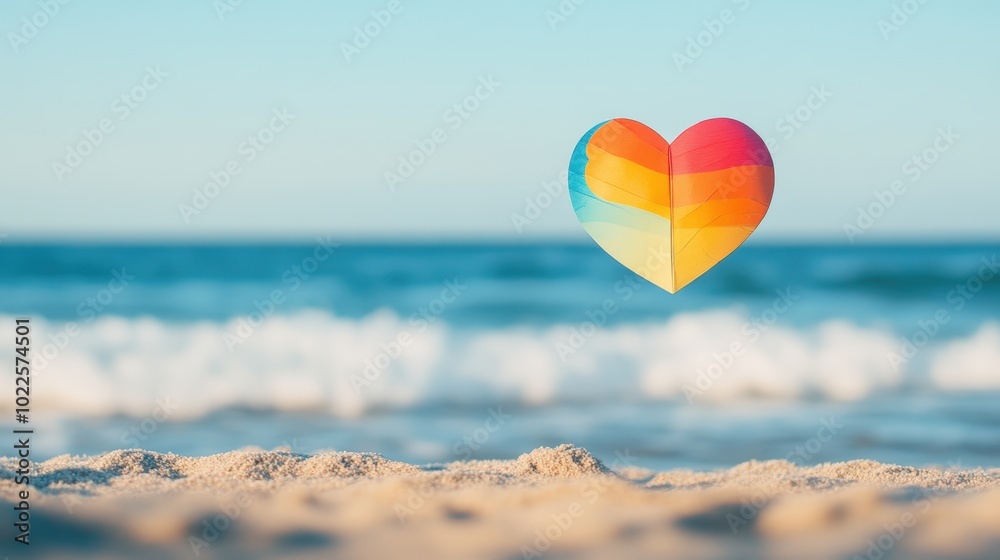 Fototapeta premium A colorful heart over a sandy beach.