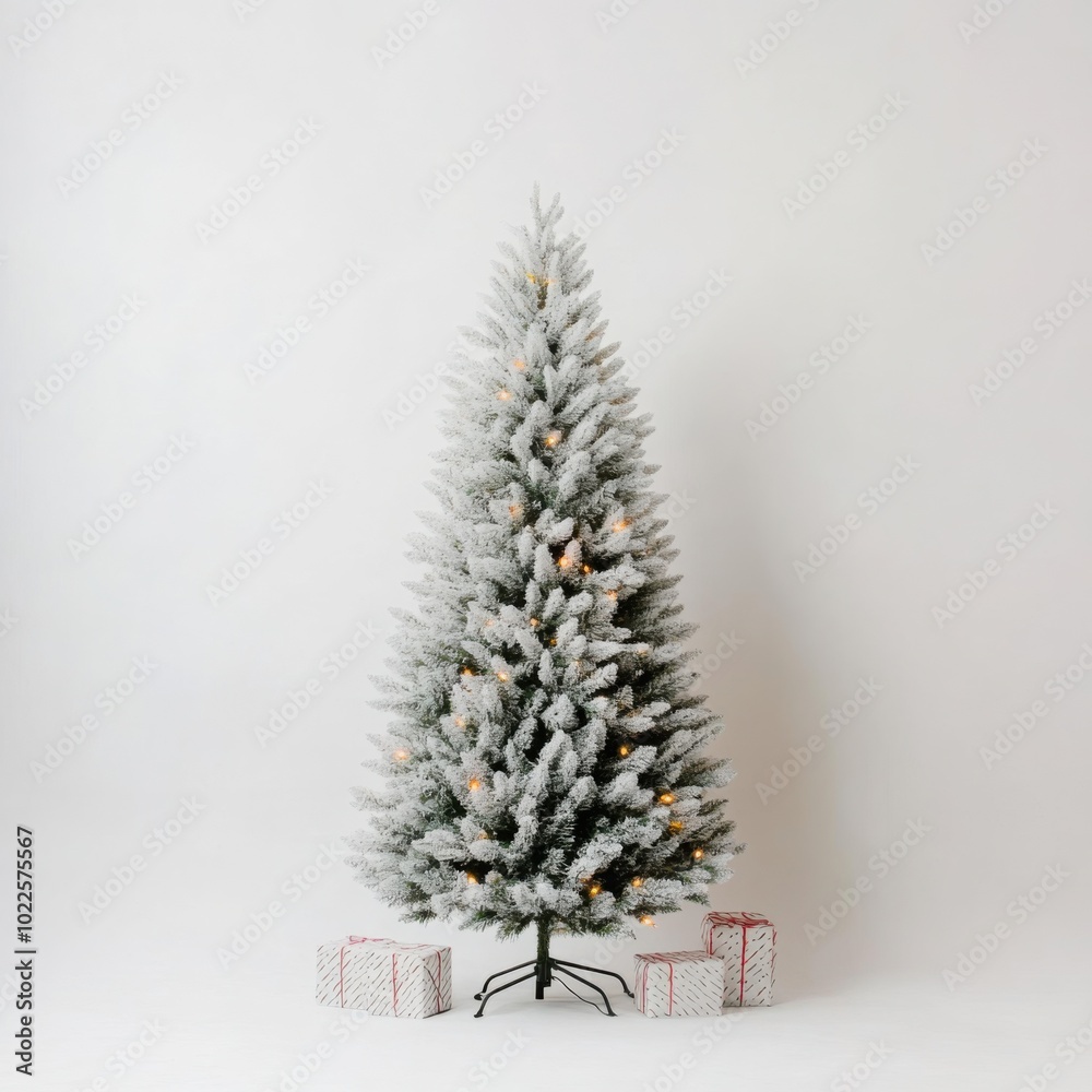 Snowy Christmas Tree with Twinkling Lights and Gifts Snowy Christmas Tree with Twinkling Lights and Gifts