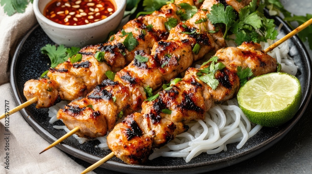 Grilled Chicken Skewers with Fresh Herbs and Sauce Grilled Chicken Skewers with Fresh Herbs and Sauce