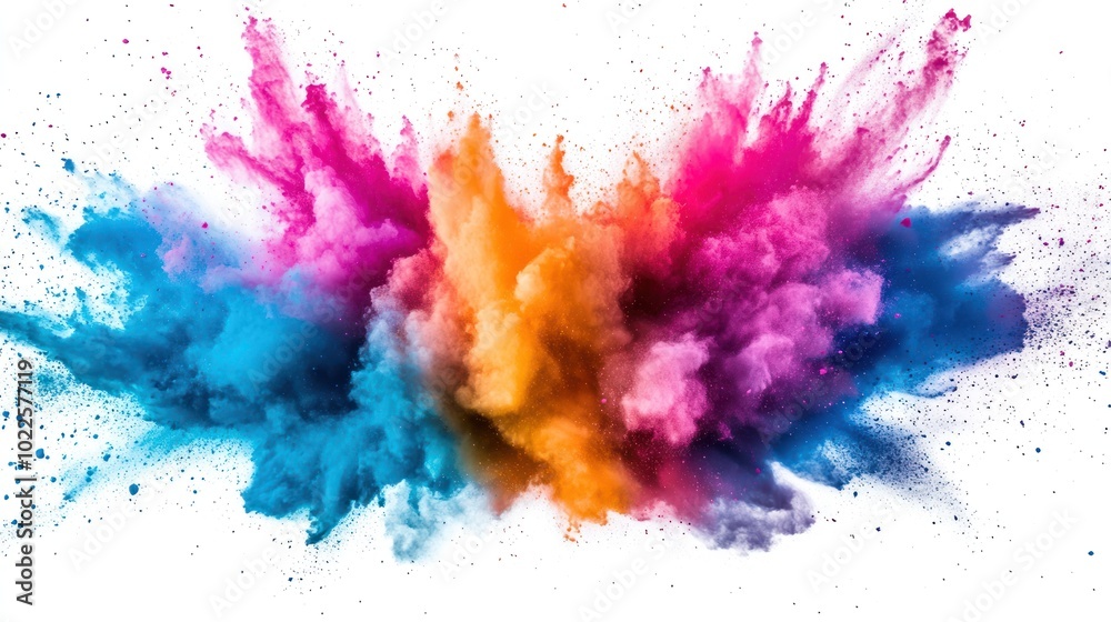 Fototapeta premium A vibrant explosion of colored powder creating a dynamic and artistic visual effect.